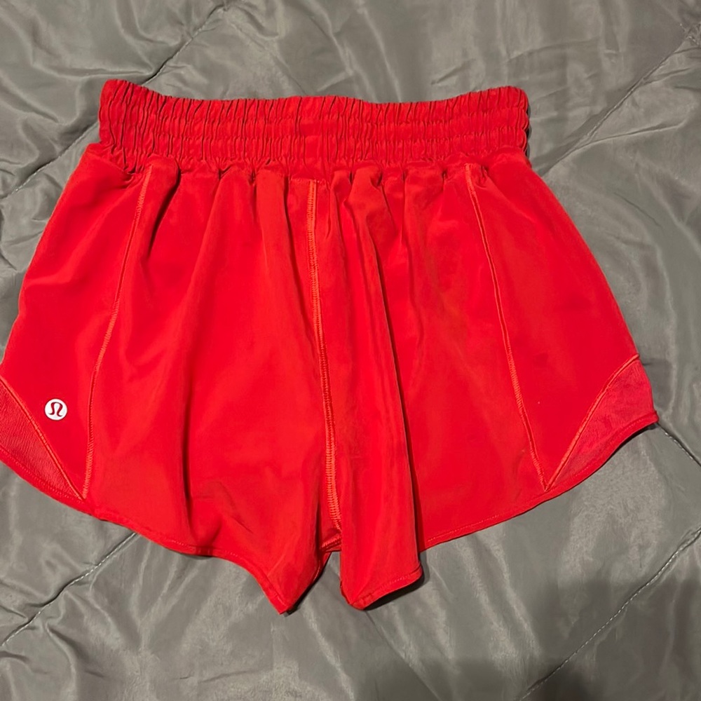 Lululemon high waisted hotty hot shorts, bright red, size 4